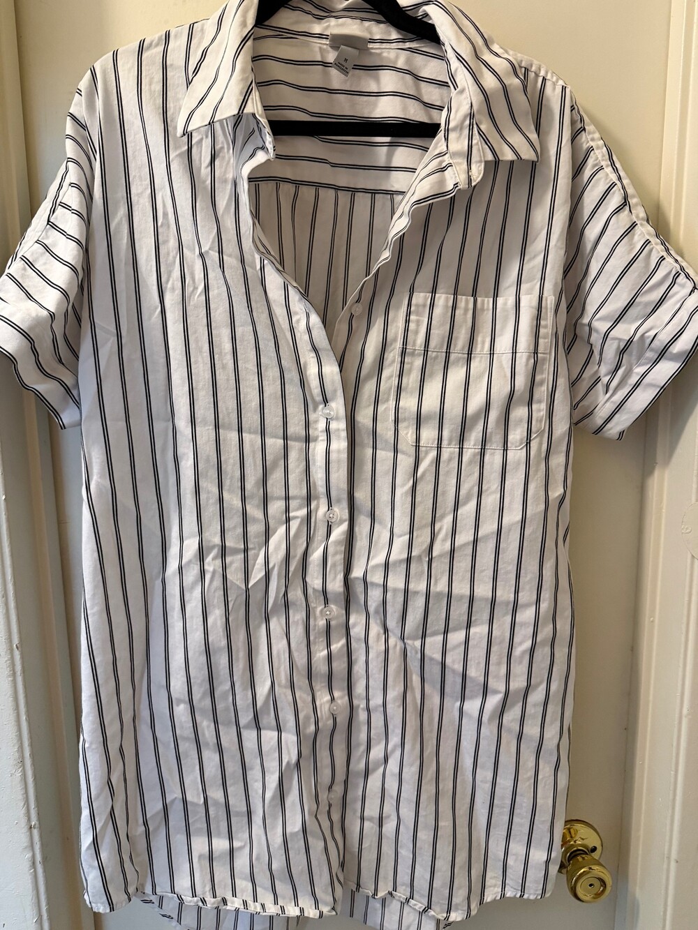 a new day Medium White Cotton Black Striped Dress